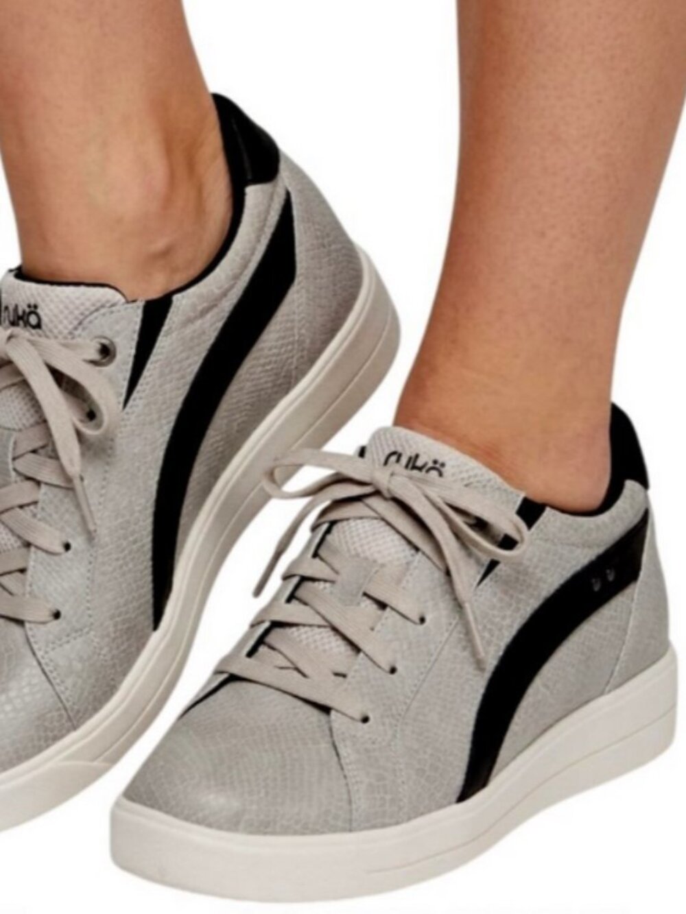 Ryka Viv Womens 9.5 W Grey Snake Print Low Top Lace Up Walking Sneakers Shoes